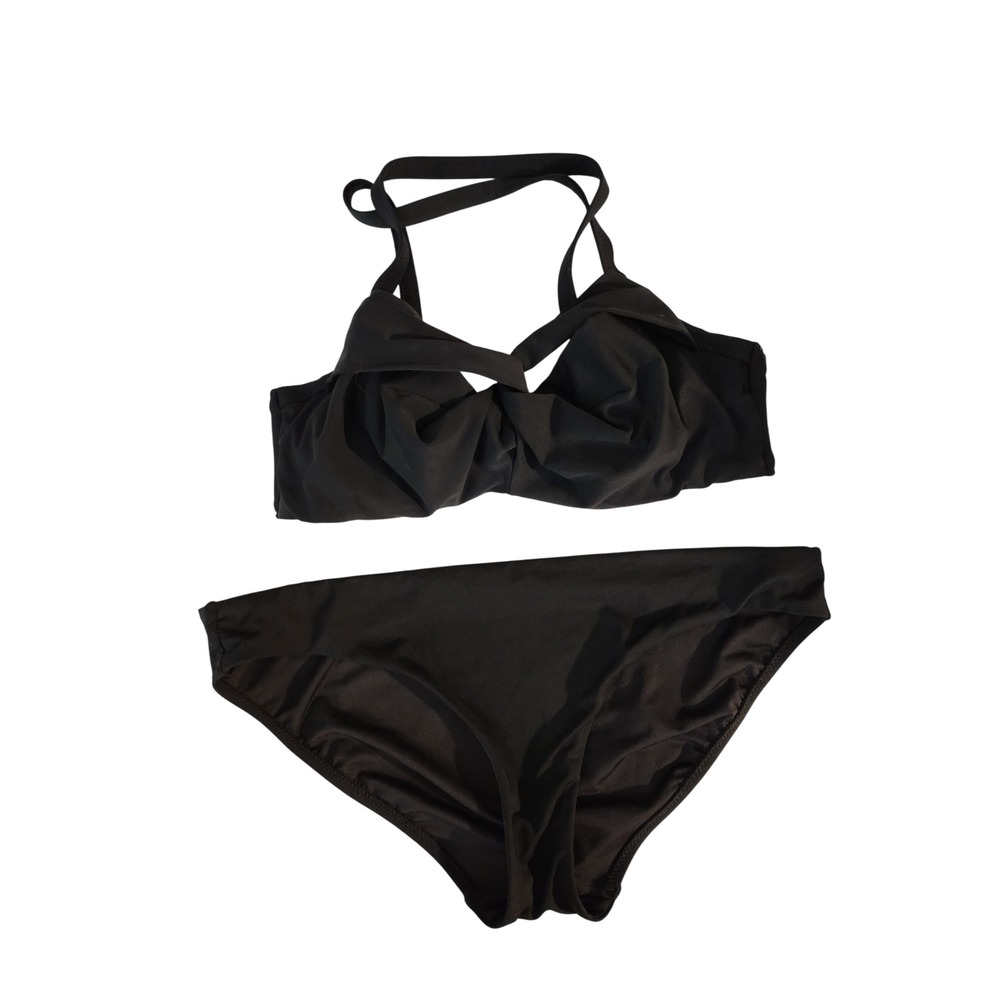 Athleta Black Bikini Set Sweetheart Twist Top 34B/C Medium Bottoms